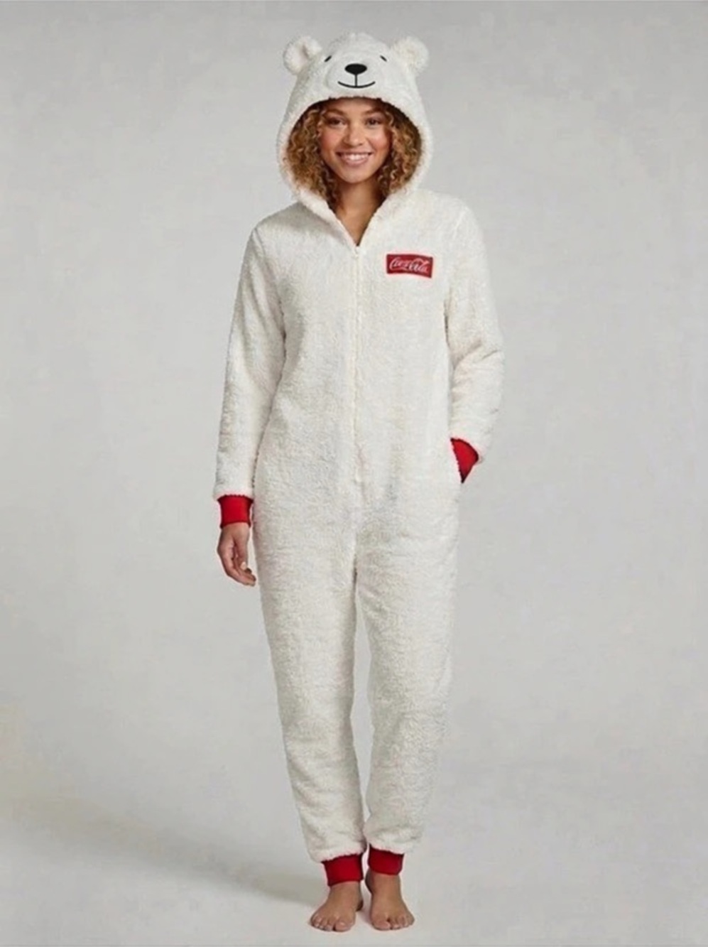 Coca-Cola Polar Bear Sherpa Onesie White & Red Large